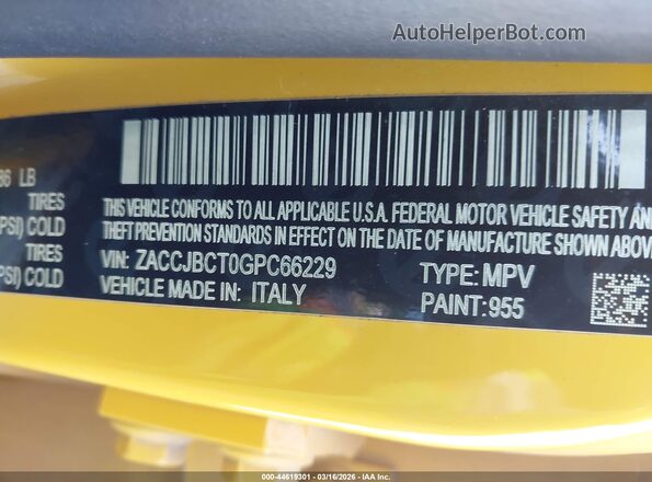 ZACCJBCT0GPC66229 2016 JEEP RENEGADE Желтый Вид подкапотного пространства