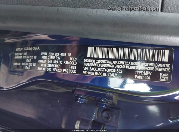ZACCJBCT4GPC61552 2016 JEEP RENEGADE Blue Engine compartment view