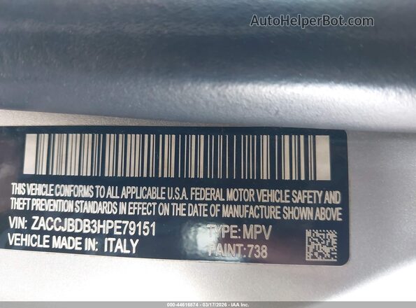 ZACCJBDB3HPE79151 2017 JEEP RENEGADE Серебряный Вид подкапотного пространства