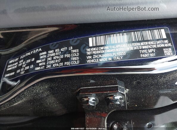 ZACNJABB0LPL10233 2020 JEEP RENEGADE Black ძრავის განყოფილების ხედი