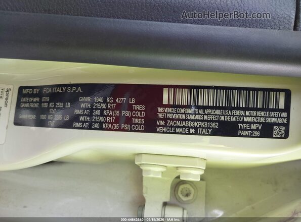 ZACNJABB9KPK81362 2019 JEEP RENEGADE Белый Вид наклейки с VIN-кодом