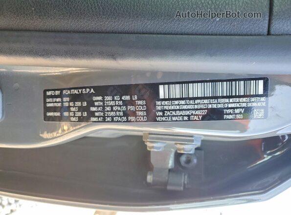 ZACNJBAB9KPK49227 2019 JEEP RENEGADE Gray Vista de la etiqueta del VIN