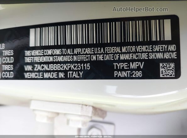 ZACNJBBB2KPK23115 2019 JEEP RENEGADE White Engine compartment view