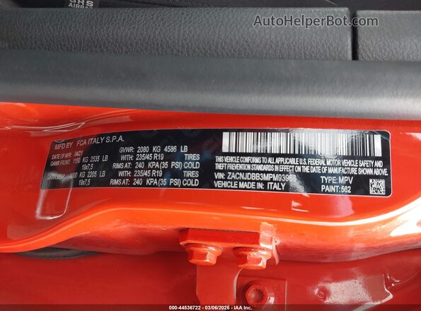 ZACNJDBB3MPM93968 2021 JEEP RENEGADE Orange Engine compartment view