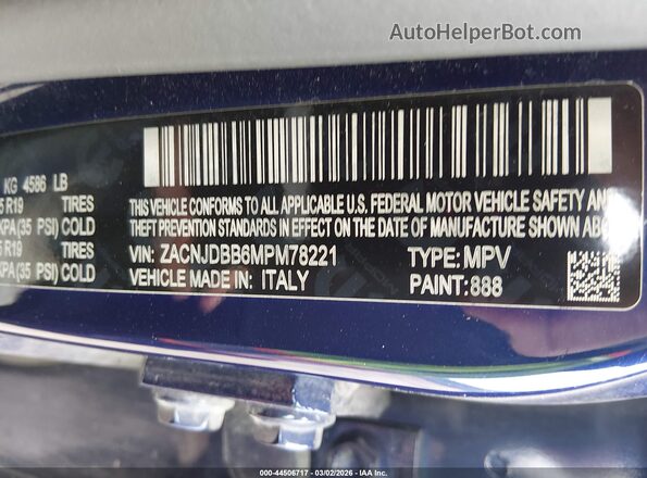 ZACNJDBB6MPM78221 2021 JEEP RENEGADE Blue ძრავის განყოფილების ხედი