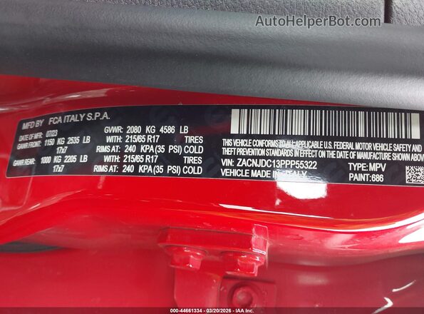 ZACNJDC13PPP55322 2023 JEEP RENEGADE Red Engine compartment view