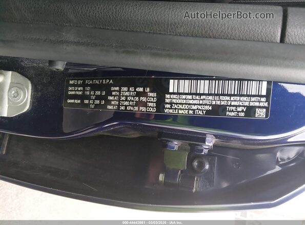 ZACNJDD13MPN32854 2021 JEEP RENEGADE Blue Vista del compartimento del motor