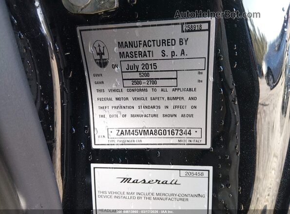 ZAM45VMA8G0167344 2016 MASERATI GRANTURISM Black Engine compartment view
