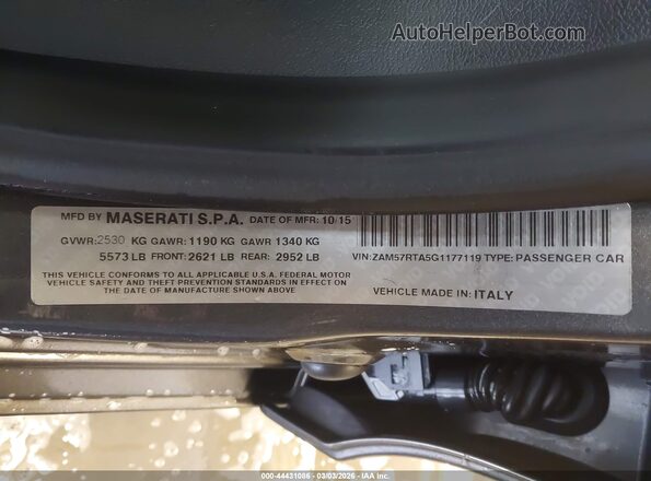 ZAM57RTA5G1177119 2016 MASERATI GHIBLI Gray Vista del compartimento del motor