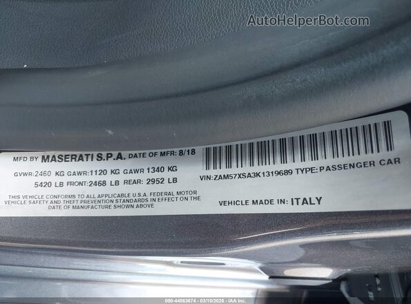 ZAM57XSA3K1319689 2019 MASERATI GHIBLI Серый Вид подкапотного пространства