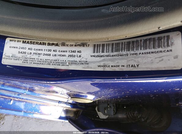 ZAM57XSL4H1248772 2017 MASERATI GHIBLI Синий Вид подкапотного пространства