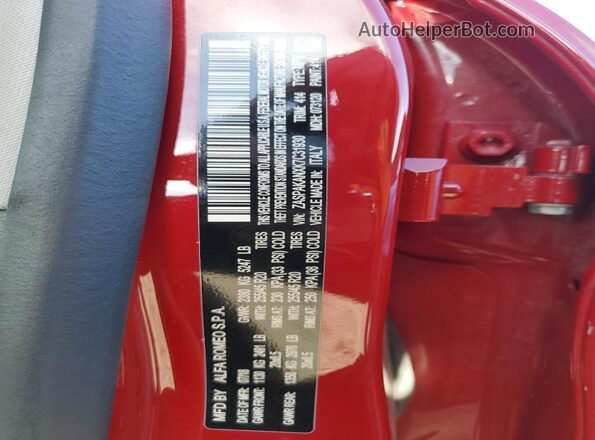 ZASPAKANXK7C31930 2019 ALFA ROMEO STELVIO Red Vista de la etiqueta del VIN