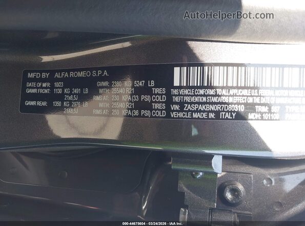 ZASPAKBN0R7D80310 2024 ALFA ROMEO STELVIO Серый Вид подкапотного пространства