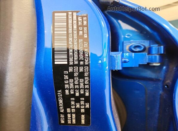 ZASPAKBN7K7C51793 2019 ALFA ROMEO STELVIO Синий Вид подкапотного пространства