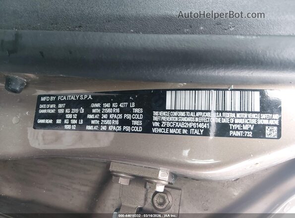 ZFBCFXAB2HP614641 2017 FIAT 500X Tan Вид підкапотного простору