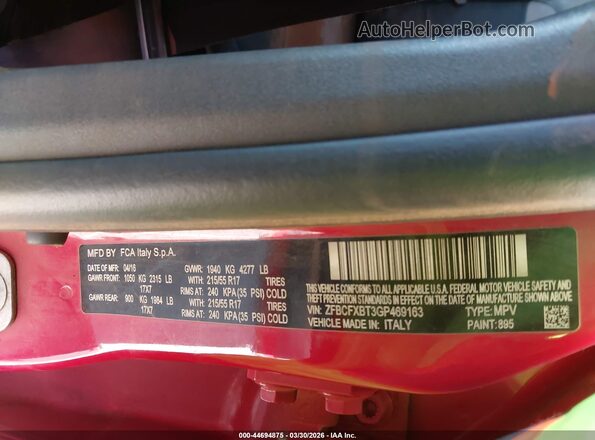 ZFBCFXBT3GP469163 2016 FIAT 500X Красный Вид подкапотного пространства