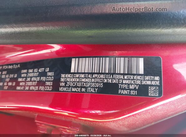 ZFBCFXBTXGP383915 2016 FIAT 500X Red Widok komory silnika