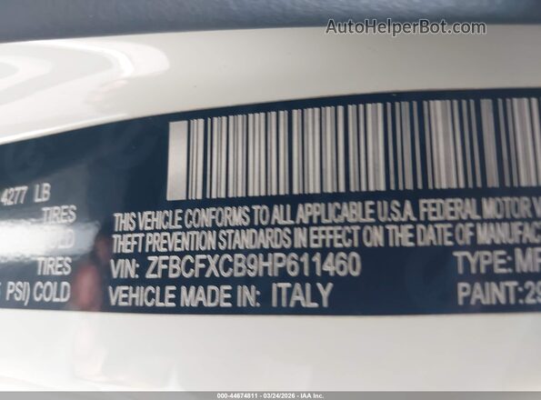 ZFBCFXCB9HP611460 2017 FIAT 500X White Widok komory silnika