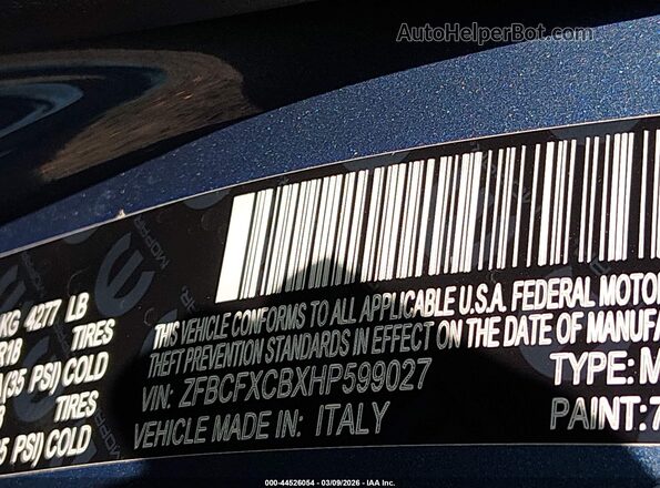 ZFBCFXCBXHP599027 2017 FIAT 500X Синий Вид подкапотного пространства
