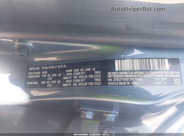 ZFBCFYAB7JP675964 2018 FIAT 500X Синий Вид подкапотного пространства