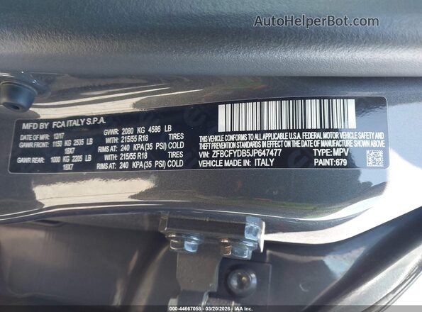 ZFBCFYDB5JP647477 2018 FIAT 500X Серый Вид подкапотного пространства