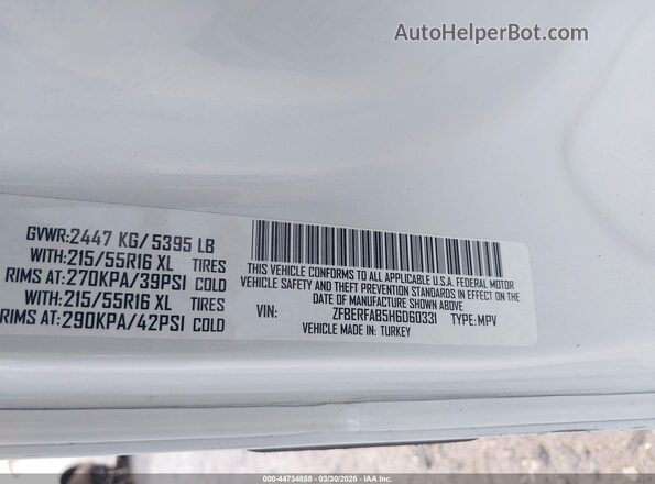 ZFBERFAB5H6D60331 2017 RAM PROMASTER CITY White Widok komory silnika