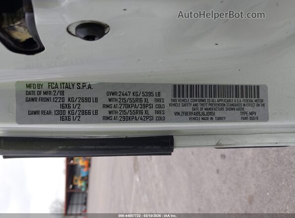 ZFBERFAB9J6J01151 2018 RAM PROMASTER CITY Белый Вид подкапотного пространства