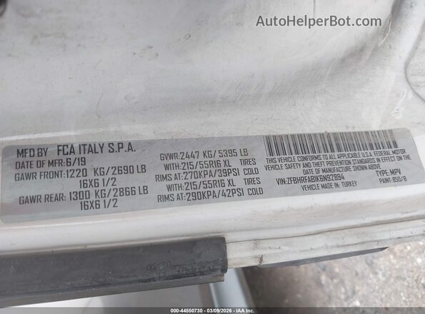ZFBHRFAB1K6N92894 2019 RAM PROMASTER CITY Белый Вид подкапотного пространства
