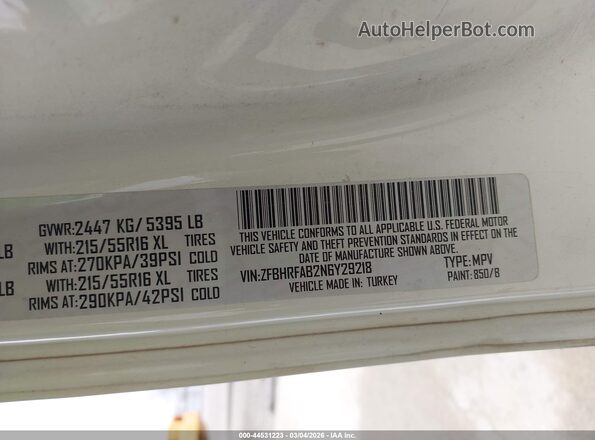 ZFBHRFAB2N6Y29218 2022 RAM PROMASTER CITY Белый Вид подкапотного пространства