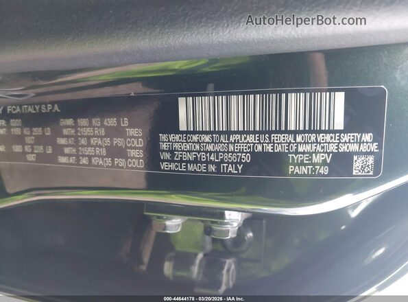 ZFBNFYB14LP856750 2020 FIAT 500X Зеленый Вид подкапотного пространства