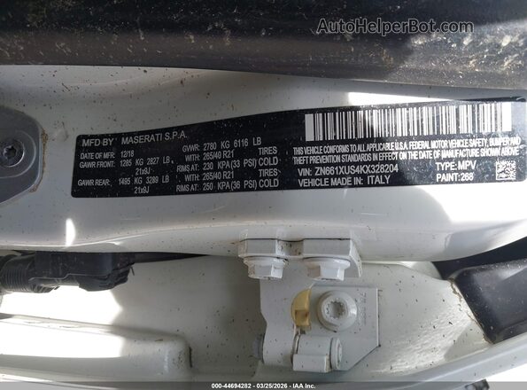 ZN661XUS4KX328204 2019 MASERATI LEVANTE White Widok komory silnika