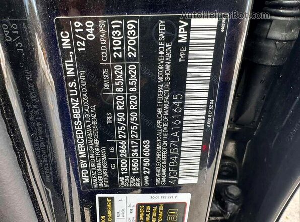 4JGFB4JB7LA161645 2020 MERCEDES-BENZ GLE-CLASS Черный Вид задней части салона