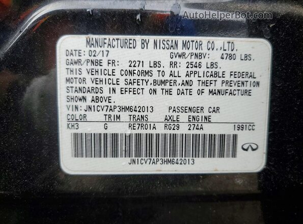 JN1CV7AP3HM642013 2017 INFINITI Q50 Черный Вид наклейки с VIN-кодом