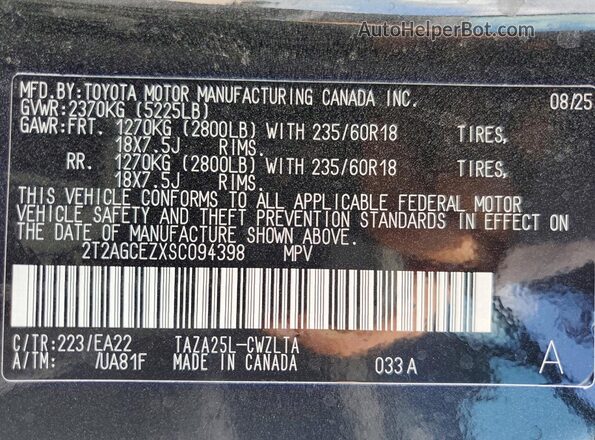 2T2AGCEZXSC094398 2025 LEXUS NX Black Widok wnętrza 360 stopni