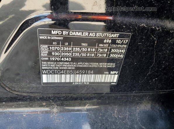 WDCTG4EB5JJ459184 2018 MERCEDES-BENZ GLA Черный Панорамный вид салона 360°