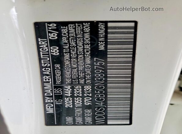 WDDSJ4GB5GN389757 2016 MERCEDES-BENZ CLA-CLASS Белый Вид наклейки с VIN-кодом