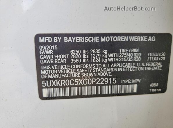 5UXKR0C5XG0P22915 2016 BMW X5 Белый Панорамный вид салона 360°