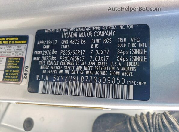 5XYZU3LB7JG509850 2018 HYUNDAI SANTA FE Silver Панорамний вид салону 360°