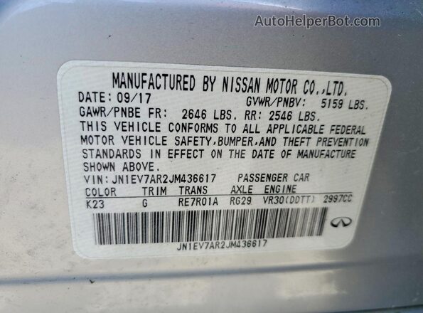JN1EV7AR2JM436617 2018 INFINITI Q50 Silver Widok naklejki z numerem VIN