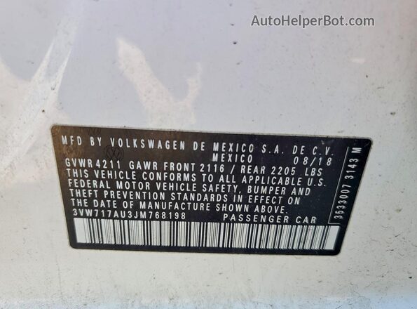 3VW717AU3JM768198 2018 VOLKSWAGEN GOLF Белый Вид подкапотного пространства