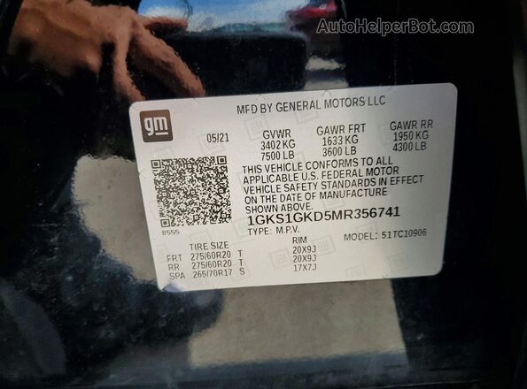 1GKS1GKD5MR356741 2021 GMC YUKON Черный Панорамный вид салона 360°