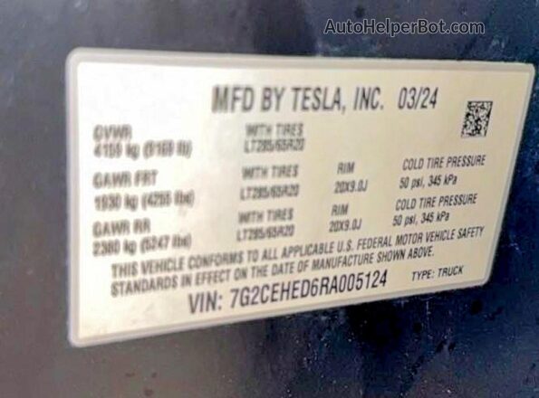 7G2CEHED6RA005124 2024 TESLA CYBERTRUCK Серый Вид задней части салона