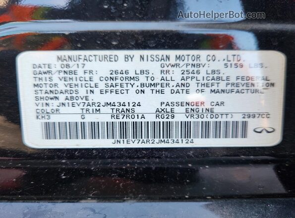 JN1EV7AR2JM434124 2018 INFINITI Q50 Black Widok naklejki z numerem VIN