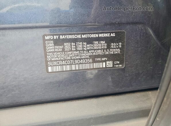 5UXCR4C07L9D49356 2020 BMW X5 Черный Панорамный вид салона 360°