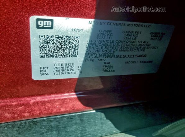 5GAERBRS1SJ115460 2025 BUICK ENCLAVE Красный 