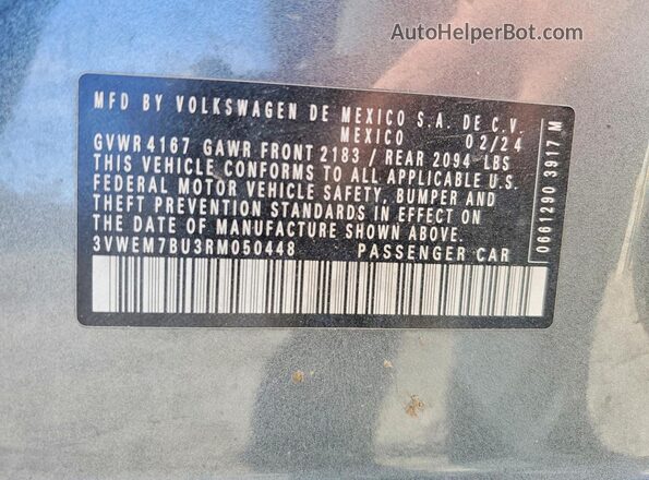 3VWEM7BU3RM050448 2024 VOLKSWAGEN JETTA Gray Widok naklejki z numerem VIN