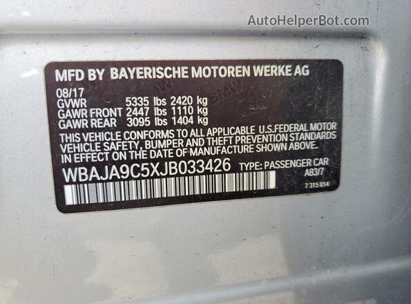 WBAJA9C5XJB033426 2018 BMW OTHER Серебряный Вид наклейки с VIN-кодом
