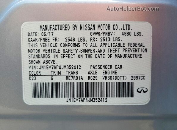 JN1EV7AP4JM352412 2018 INFINITI Q50 Серебряный 