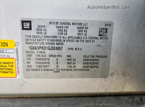 1GKKVPKD1GJ324957 2016 GMC ACADIA Серебряный Панорамный вид салона 360°