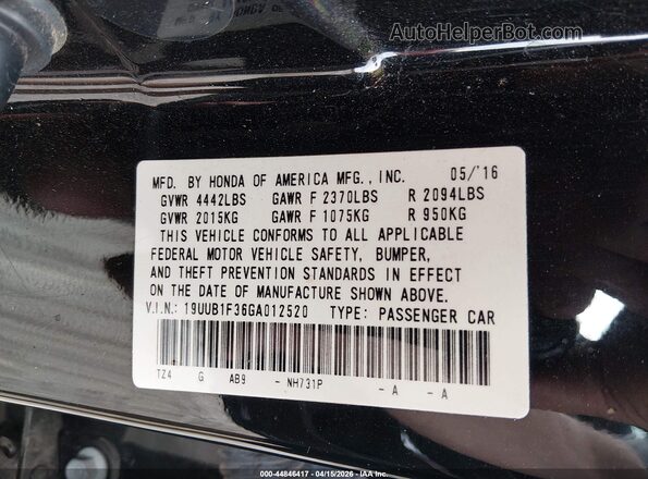 19UUB1F36GA012520 2016 ACURA TLX Черный Вид подкапотного пространства